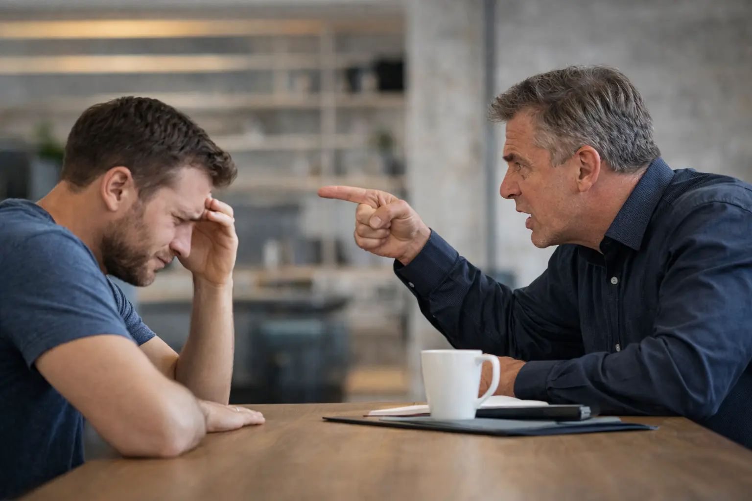 Conversa tensa após crítica agressiva no ambiente de trabalho