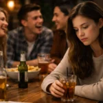 Pessoa desconfortável em grupo de amigos que faz piadas às suas custas