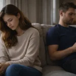 Pessoa triste ao lado do parceiro em um relacionamento que a diminui emocionalmente