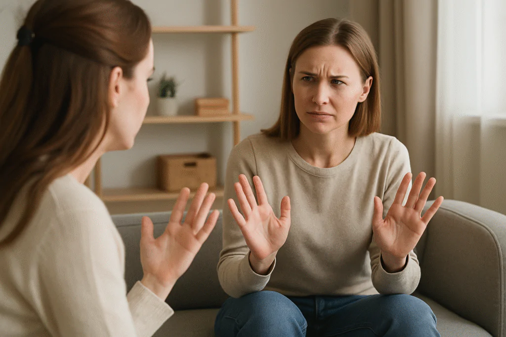 Mulher olhando para longe de forma tranquila após decidir não responder a uma mensagem difícil
